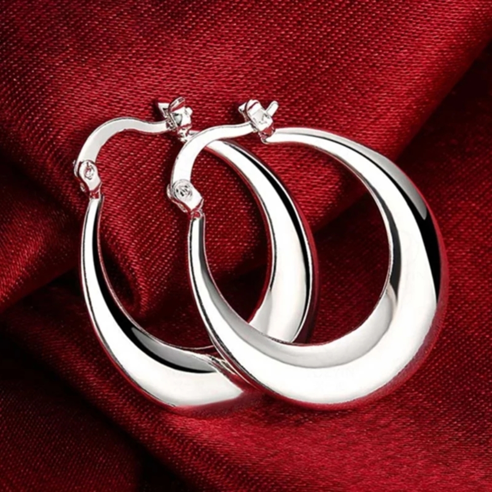 S925 Sterling Silver 30MM Round Hoop Earrings - Picture 6 of 6